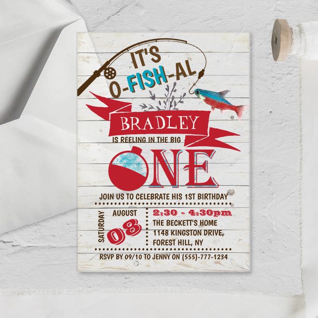 Invitations En Acrylique Reeling In The Big One Pêche 1er Anniversaire (Créateur téléchargé)