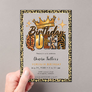 Invitations En Acrylique Reine de l'anniversaire Fun Léopard Quarante ans