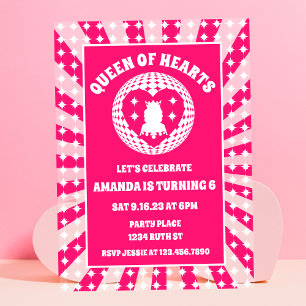 Invitations En Acrylique Reine Des Coeurs Rose Rétro Anniversaire