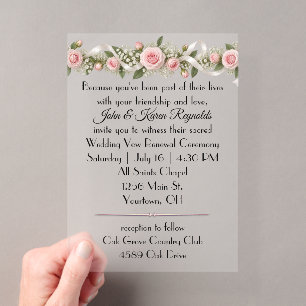 Invitations En Acrylique Renouvellement de Vœux de Mariage Roses Roses et R