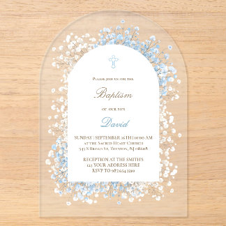 Invitations En Acrylique Respiration de bébé blanc baptême de bébé garçon b