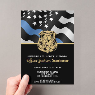 Invitations En Acrylique Retraite de police ligne bleue mince police