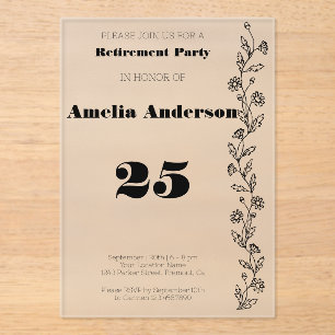 Invitations En Acrylique Retraite minimaliste moderne marguerite noir