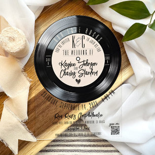 Invitations En Acrylique Retro Black Ivory Vinyl Record musique Arch Mariag