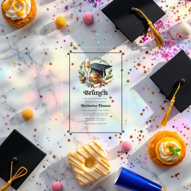 Invitations En Acrylique Retro Brunch Graduation Party (Retro Brunch Graduation Party Acrylic Invitations)