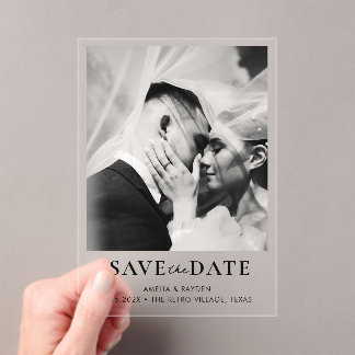Invitations En Acrylique Retro Elegant Photo Wedding Save the date Acrylic