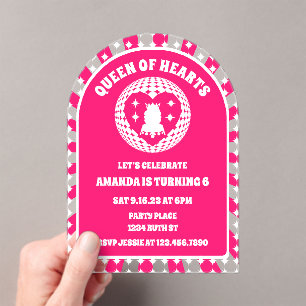 Invitations En Acrylique Retro Rose Queen Of Hearts Anniversaire de fête