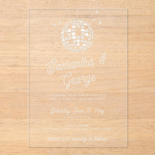 Invitations En Acrylique Retro Super les années 70 ivoire Orange Photo Disc