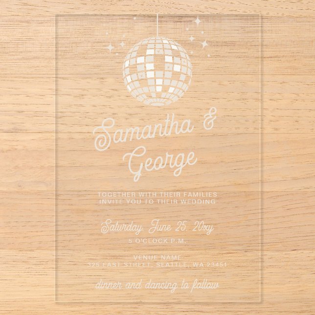 Invitations En Acrylique Retro Super les années 70 ivoire Orange Photo Disc (Recto)