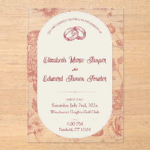 Invitations En Acrylique Riche Rouge Français Floral Toile Floral Floral