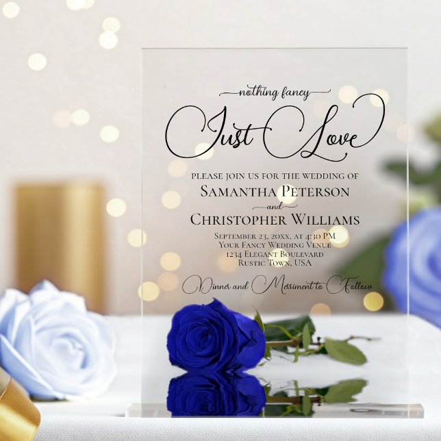 Invitations En Acrylique Rien de fantaisie Just Love Royal Blue Rose Mariag (Clear Acrylic with Rectangle Cut)