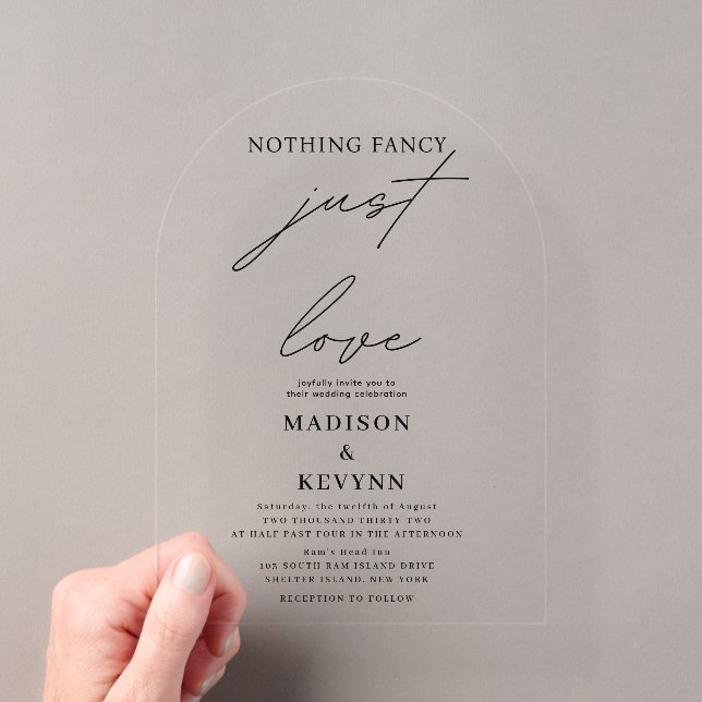 Invitations En Acrylique Rien de fantaisie Juste Amour Mariage (In situ (ordinateur de poche))
