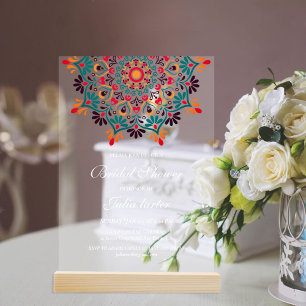 Invitations En Acrylique Rising Boho Fusion indienne Floral Mandala Mariage