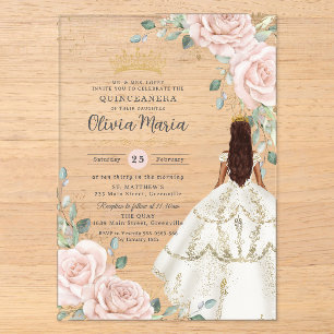 Invitations En Acrylique Robe blanche florale rose Robe de princesse Quince