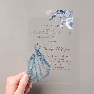 Invitations En Acrylique Robe bleu aquarelle Blue Roses Sweet 16