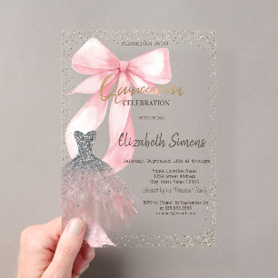 Invitations En Acrylique Robe Confetti,Nœud Rose Rayé 