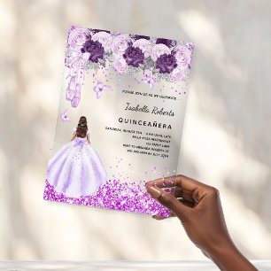 Invitations En Acrylique Robe de ballerine violette pour Quinceanera avec f