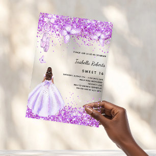 Invitations En Acrylique Robe de ballerine violette pour Sweet 16 papillons