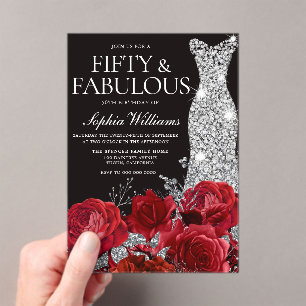 Invitations En Acrylique Robe de diamant de roses rouges Fête d'anniversair