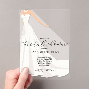 Invitations En Acrylique Robe de mariée élégante pour la douche de la marié