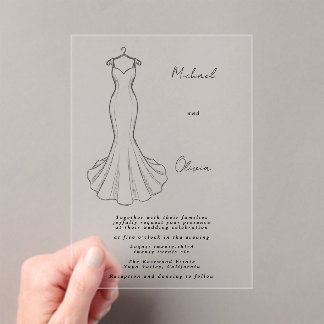 Invitations En Acrylique Robe de Mariée Minimaliste Dessin au Trait en Acry
