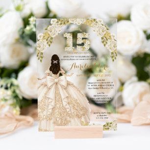 Invitations En Acrylique Robe de princesse en ivoire floral Coquette Quince