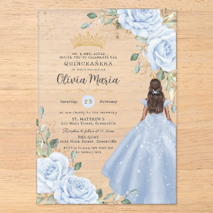 Invitations En Acrylique Robe de princesse florale bleu bébé Quinceañera Qu