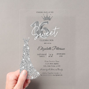 Invitations En Acrylique Robe Diamants,Diamants Étoiles Bleu Marine Sweet 1
