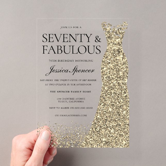 Invitations En Acrylique Robe d'or Fêtes 70e anniversaire (In situ (ordinateur de poche))