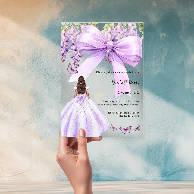Invitations En Acrylique Robe fleurie arc lavande Sweet 16 clair (Créateur téléchargé)