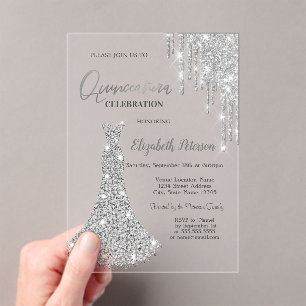 Invitations En Acrylique Robe Paillettes Diamants 5ème Anniversaire