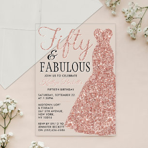 Invitations En Acrylique Robe Parties scintillant élégante   Cinquante et f