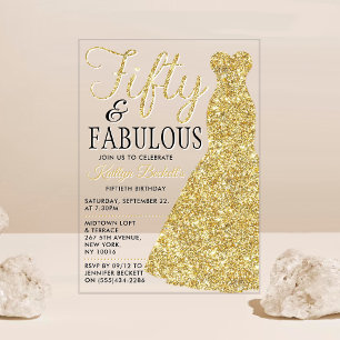 Invitations En Acrylique Robe Parties scintillant élégante   Cinquante et f