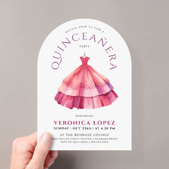 Invitations En Acrylique Robe princesse rose blanche moderne Aquarelle (In situ (ordinateur de poche))