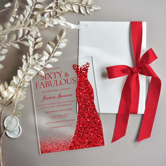 Invitations En Acrylique Robe rouge Soixante et fabuleuse 60e fête d'annive (Créateur téléchargé)