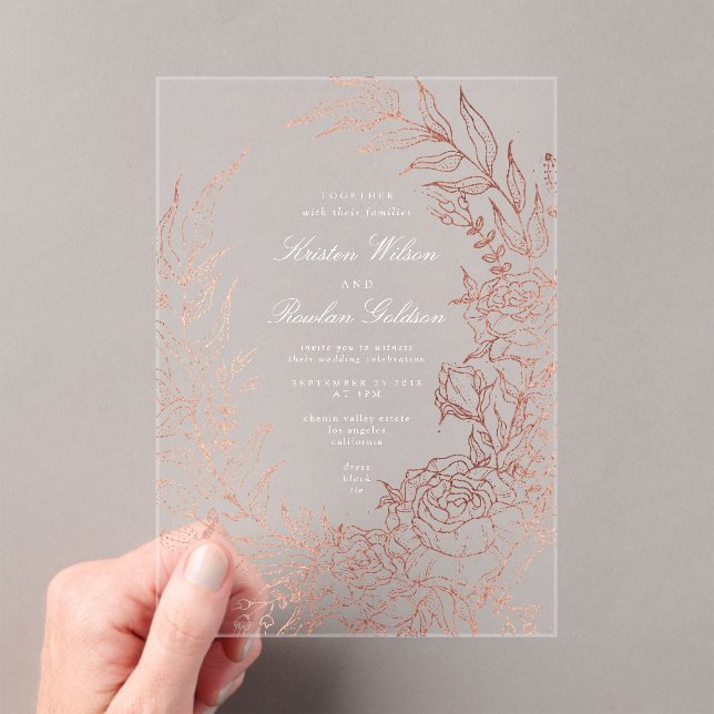 Invitations En Acrylique Roes de fleurs romantiques Mariage de couronne d'o (In situ (ordinateur de poche))