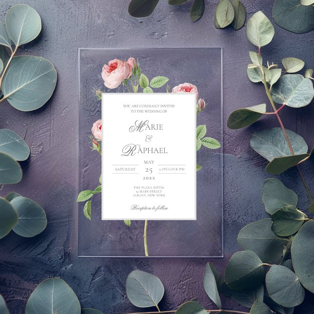 Invitations En Acrylique Romantic Chic French Rose Botanical Wedding (Créateur téléchargé)