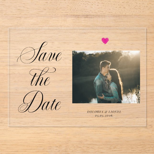 Invitations En Acrylique Romantic Photo Save the Date (Recto)