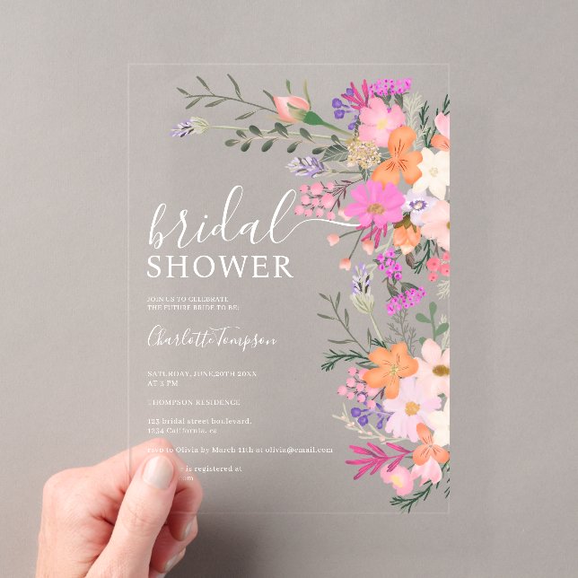 Invitations En Acrylique Romantique pastel fleurs sauvages printemps nuptia (In situ (ordinateur de poche))