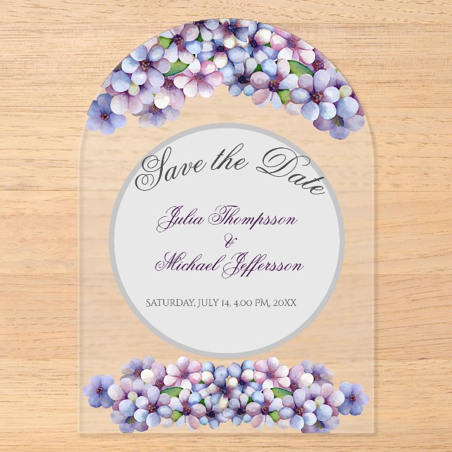Invitations En Acrylique Romantique Poétique Lilac Aquarelle Mariage Floral (Recto)
