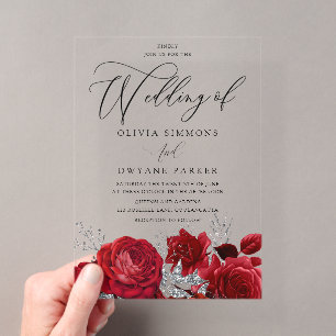 Invitations En Acrylique Romantique Valentines Rouge Roses Arc Mariage