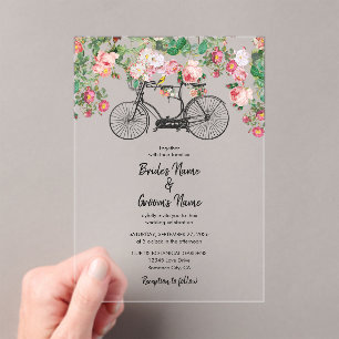 Invitations En Acrylique Romantique Vintage Vélo Fleurs & Oiseaux Mariage