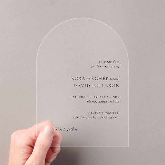 Invitations En Acrylique Rosa Elegant Mariage moderne Enregistrer la date (In situ (ordinateur de poche))