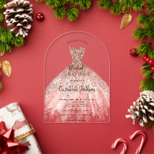 Invitations En Acrylique Rose Cic Robe Parties scintillant Or, Fête des mar