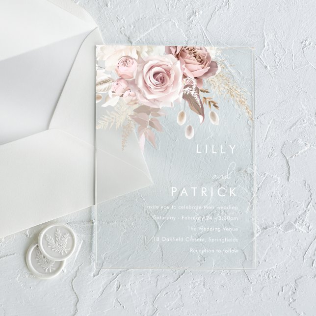 Invitations En Acrylique Rose Dusty moderne et Mariage Rose Blush (Créateur téléchargé)
