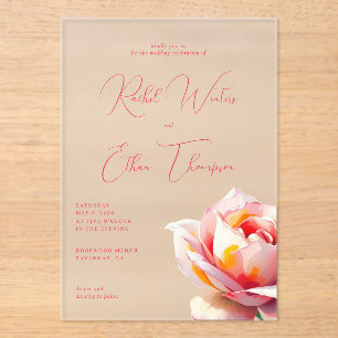 Invitations En Acrylique Rose Élégante Aquarelle Corail