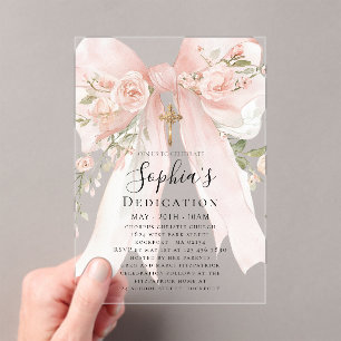 Invitations En Acrylique Rose Fleur de fille de ruban rose dédiée