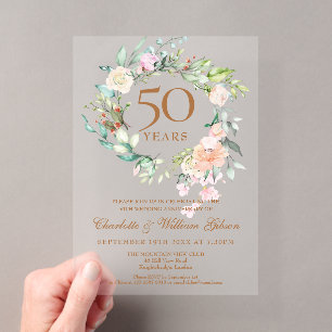 Invitations En Acrylique Rose Floral Garland 50e anniversaire de Mariage