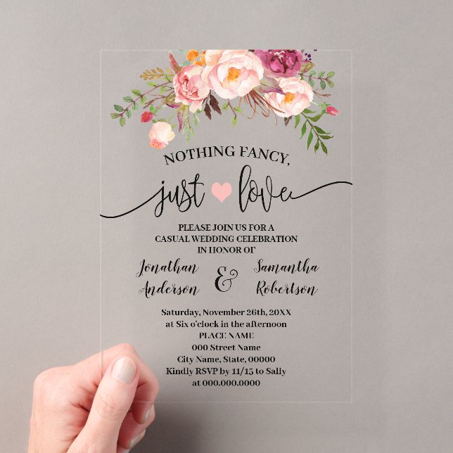 Invitations En Acrylique Rose Floral Rien De Fancy Juste Aimer Elopement (In situ (ordinateur de poche))