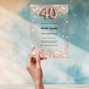Invitations En Acrylique rose gold clair 40 ans fete